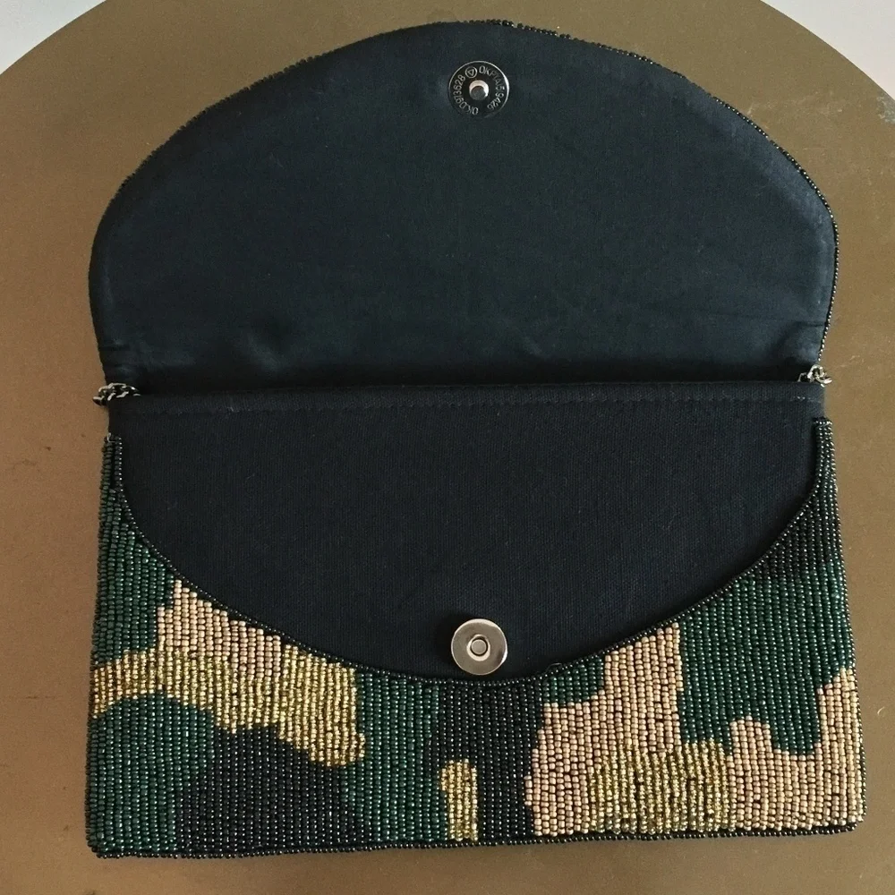 Camouflage Pattern Beaded Clutch